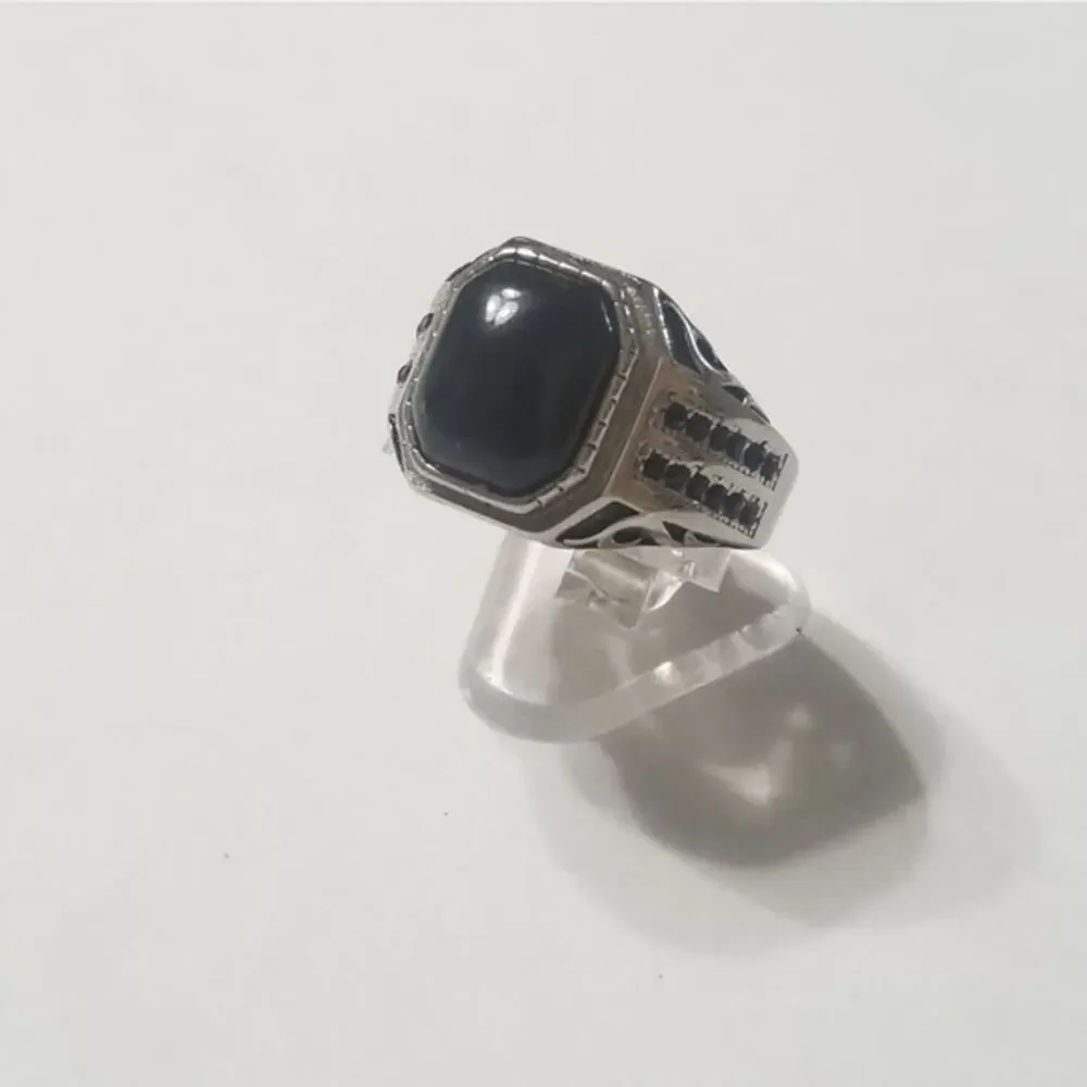 New stainless steel‎ black onyx ring size 14